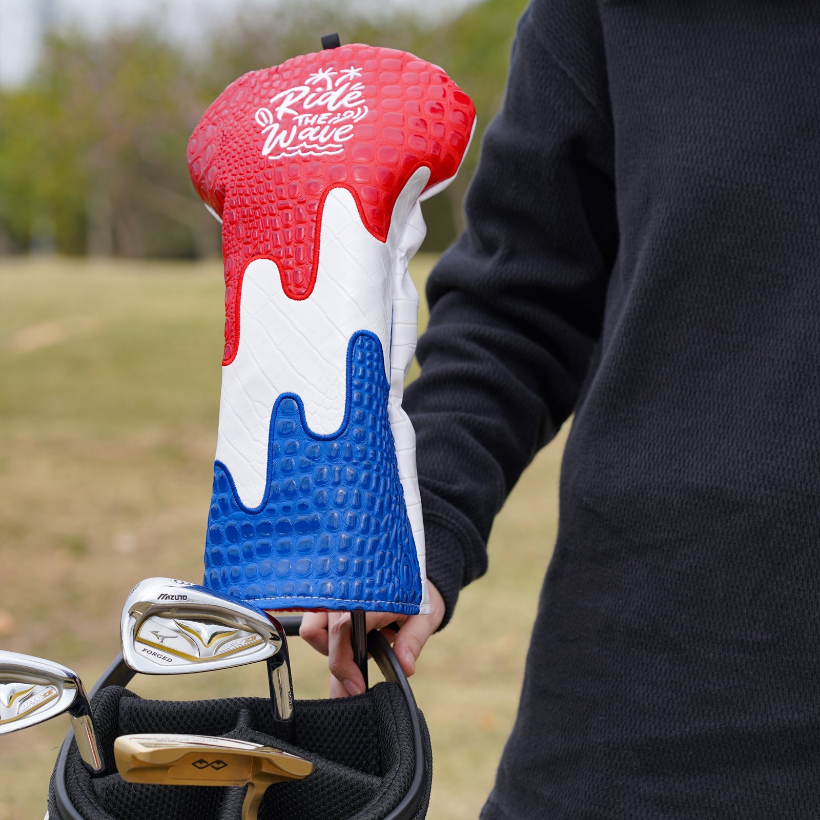 Red& White&Blue Crocodile Leather Golf Head Cover Set