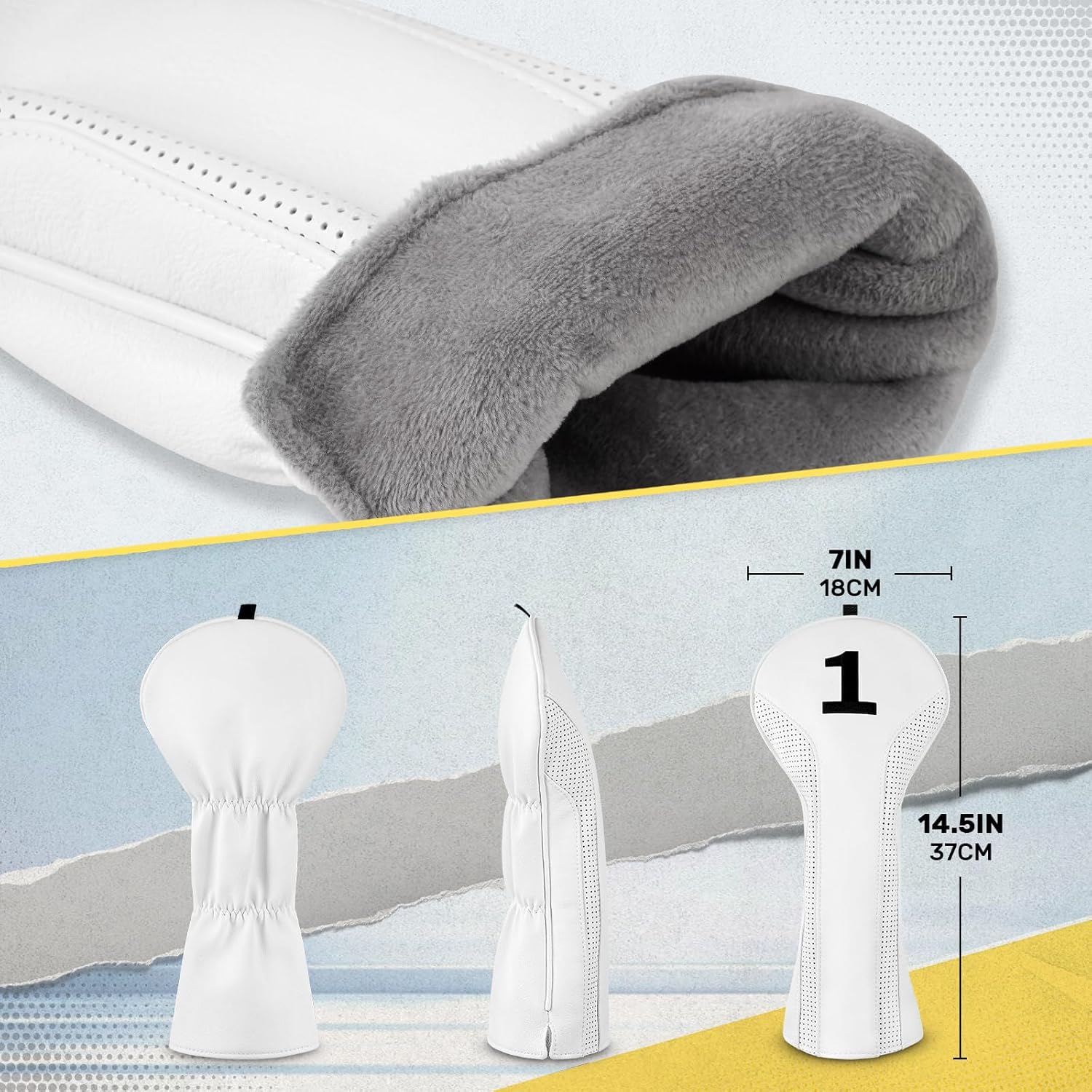 Vintage White Perforated Leather Wood Headcovers