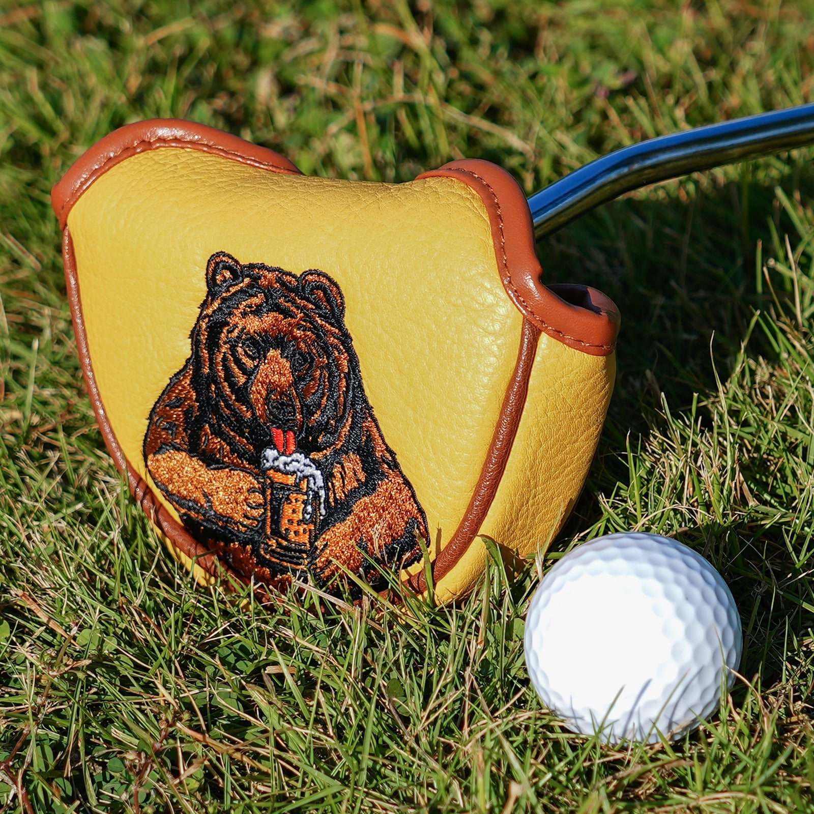 Dark Yellow Brown Bear Golf Headcover Set