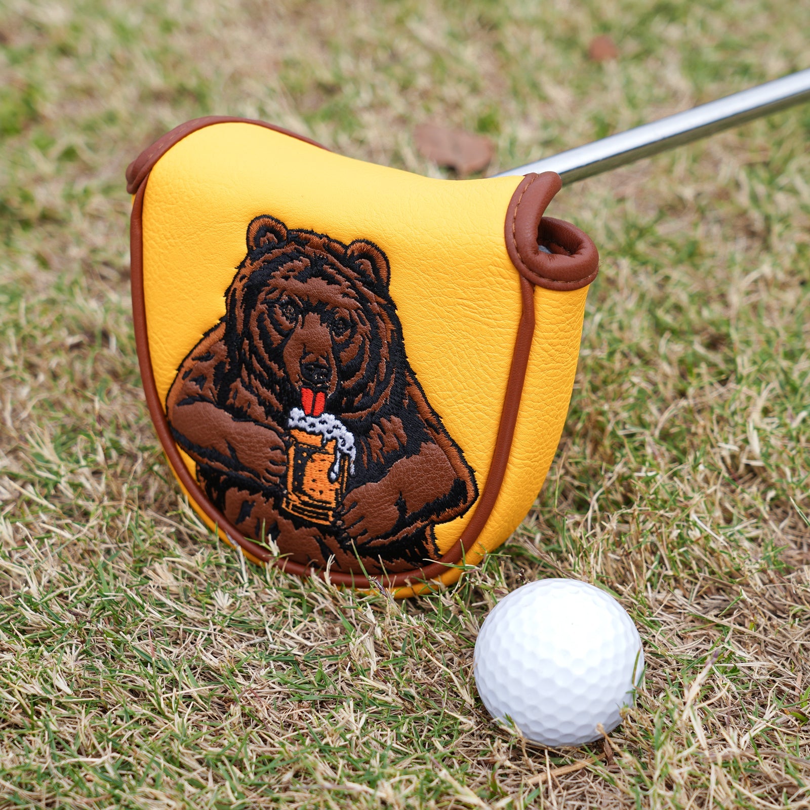 Dark Yellow Brown Bear Golf Headcover Set