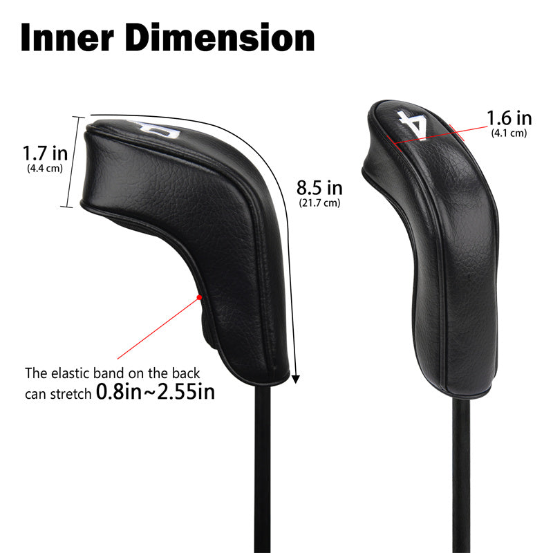 Black Leather White Numbers Golf Club Hybrid Iron Head Covers Set 9 PCS - Craftsman Golf