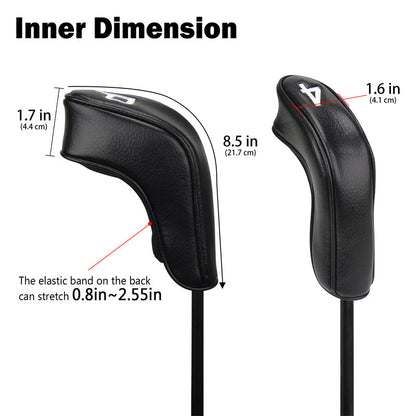 Black Leather White Numbers Golf Club Hybrid Iron Head Covers Set 9 PCS - Craftsman Golf