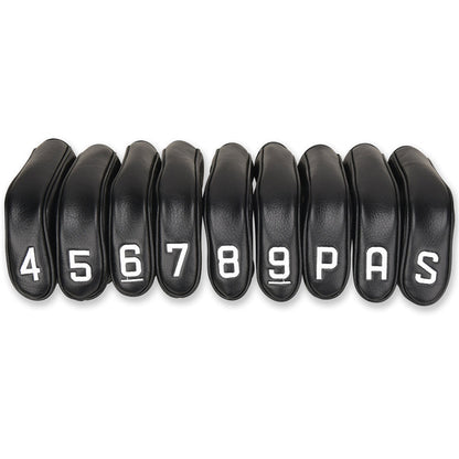 Black Leather White Numbers Golf Club Hybrid Iron Head Covers Set 9 PCS - Craftsman Golf