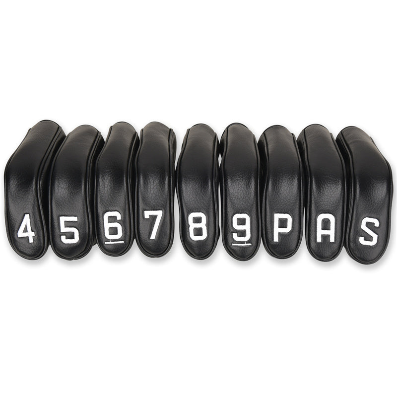 Black Leather White Numbers Golf Club Hybrid Iron Head Covers Set 9 PCS - Craftsman Golf