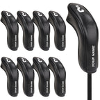 Black Leather White Numbers Golf Club Hybrid Iron Head Covers Set 9 PCS - Craftsman Golf