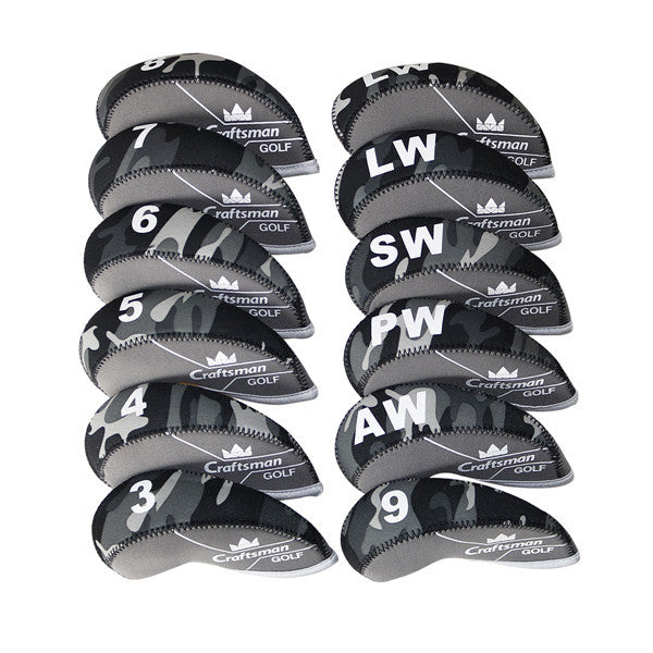 Black&Grey Camouflage Neoprene Iron Head Cover Set - CraftsmanGolf