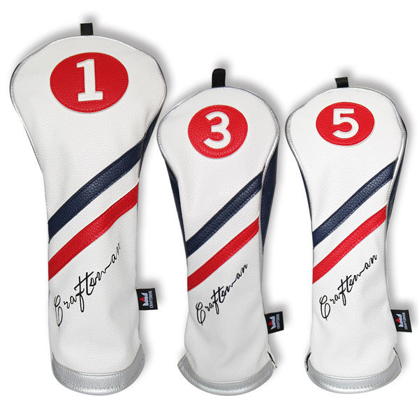 White Blue Red Wood Head Cover - CraftsmanGolf
