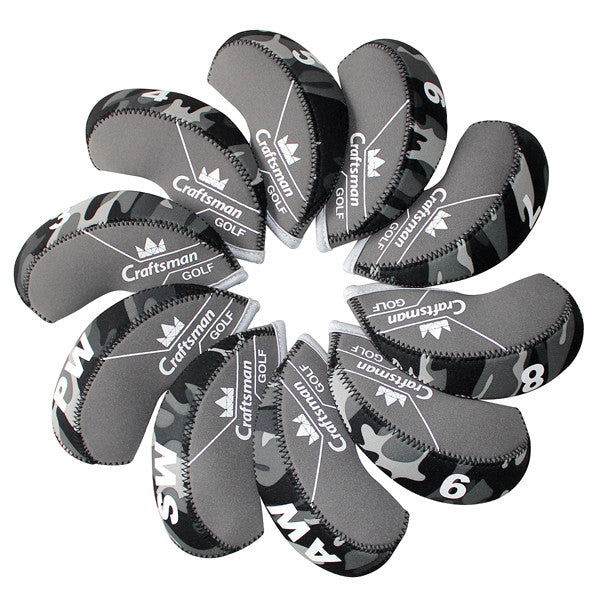 Black&Grey Camouflage Neoprene Iron Head Cover Set - CraftsmanGolf