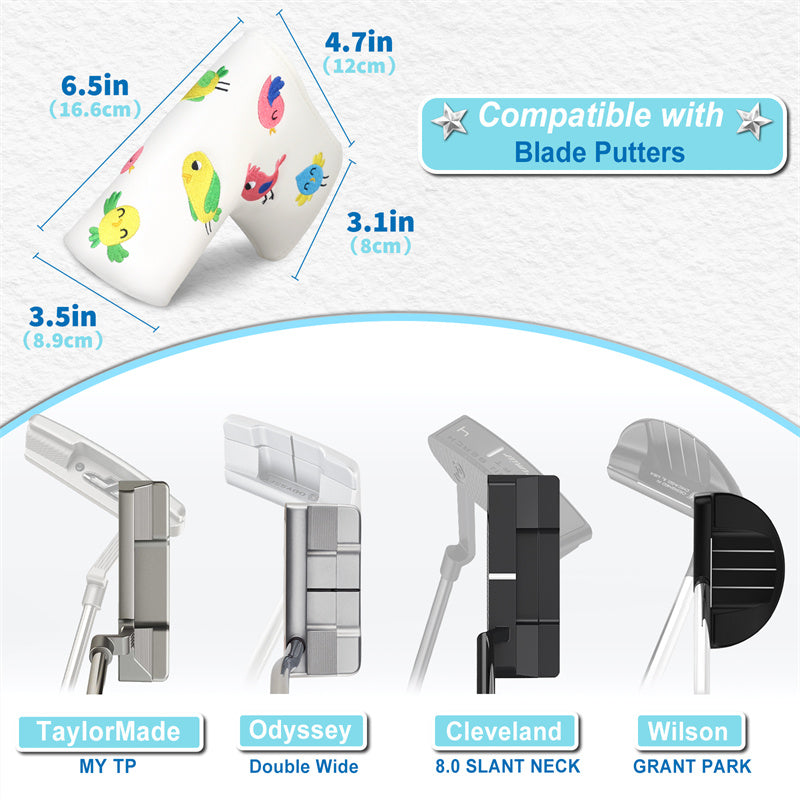 Birdie White Leather Golf Club Blade Putter Head Cover