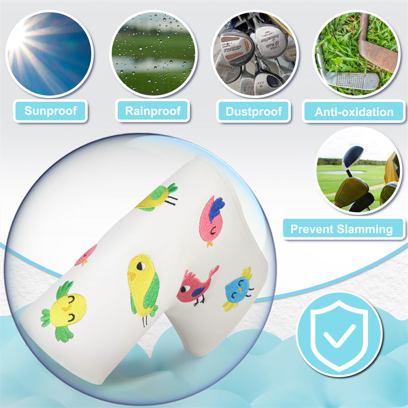 Birdie White Leather Golf Club Blade Putter Head Cover