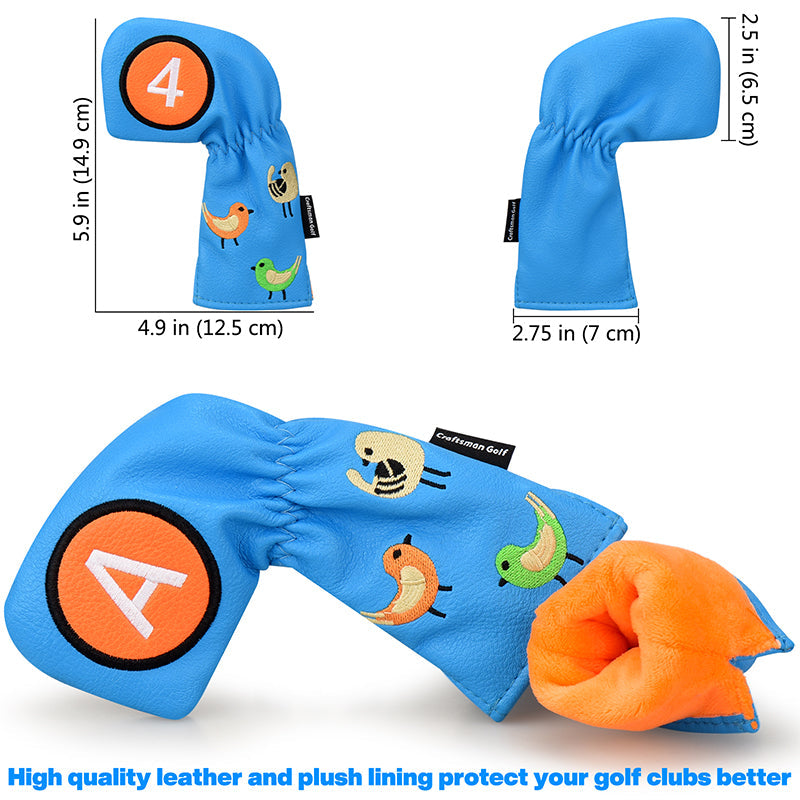 Birdies Blue Leather Golf Iron Head Covers 10pcs/ Set - Craftsman Golf