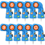 Birdies Blue Leather Golf Iron Head Covers 10pcs/ Set  - Craftsman Golf