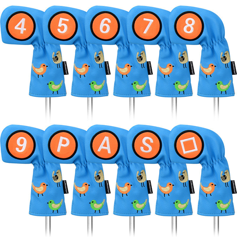 Birdies Blue Leather Golf Iron Head Covers 10pcs/ Set  - Craftsman Golf