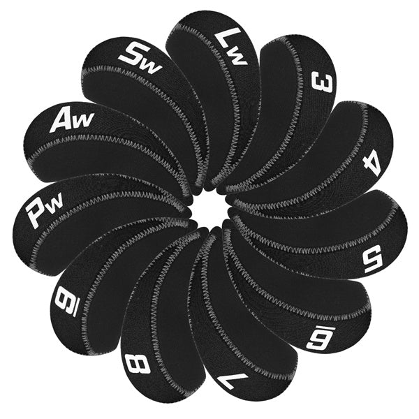 Black Neoprene Iron Head Covers Set 11pcs（3-9,Pw,Aw,Sw,Lw 