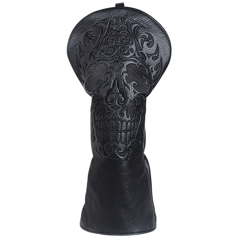 Black Skull Leather Golf Club Driver Head Cover