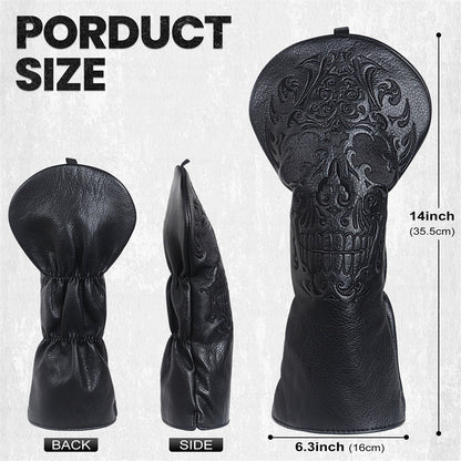 Black Skull Leather Golf Club Driver Head Cover