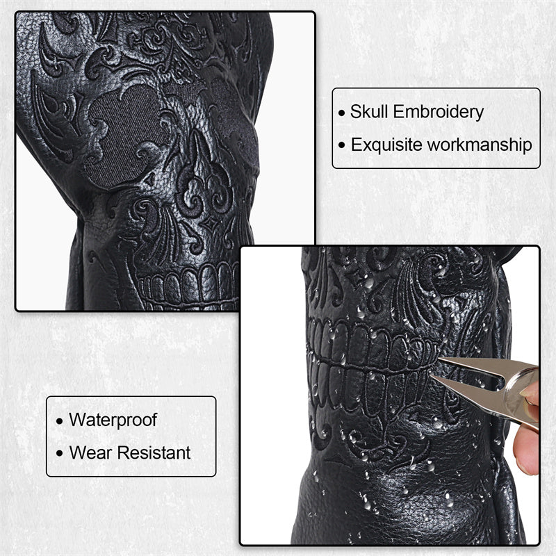 Black Skull Leather Golf Club Driver Head Cover