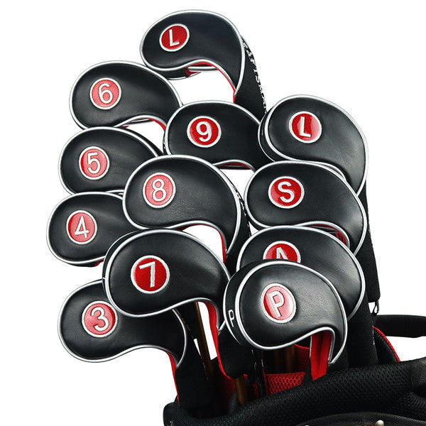 Black & Red Sleeve Clip Iron Head Cover Set 12pcs - Craftsman Golf