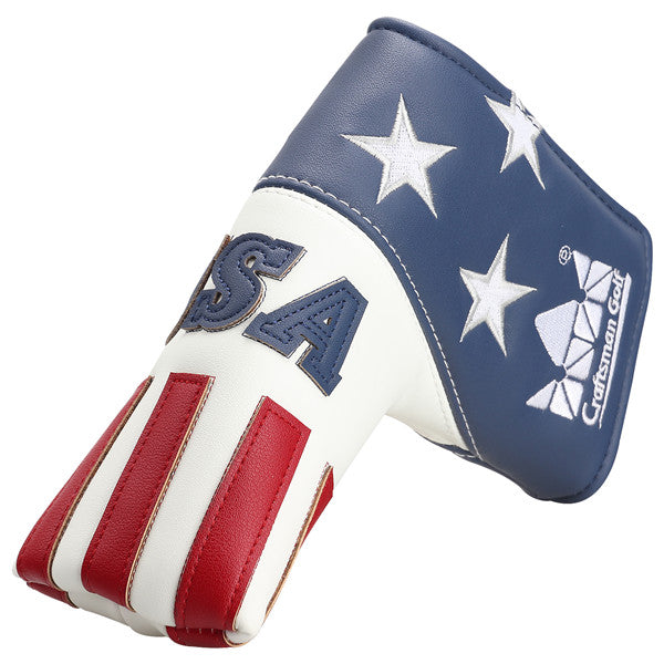 Blue White Leather With Red Stripes Blade Putter Headcover