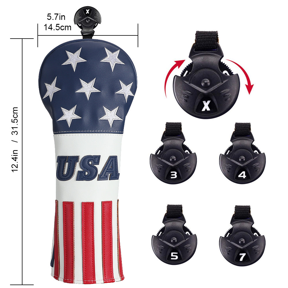 Craftsman Golf Blue White Leather With Red Stripes Golf Head Covers