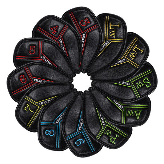 Colorful Number Black Leather Golf Iron Head Cover Set-CraftsmanGolf