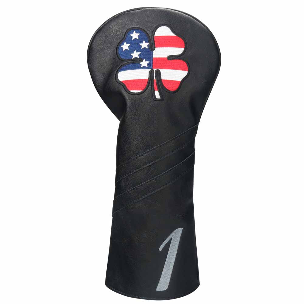 Custom Black Leather Lucky Clover Golf Headcovers - CraftsmanGolf