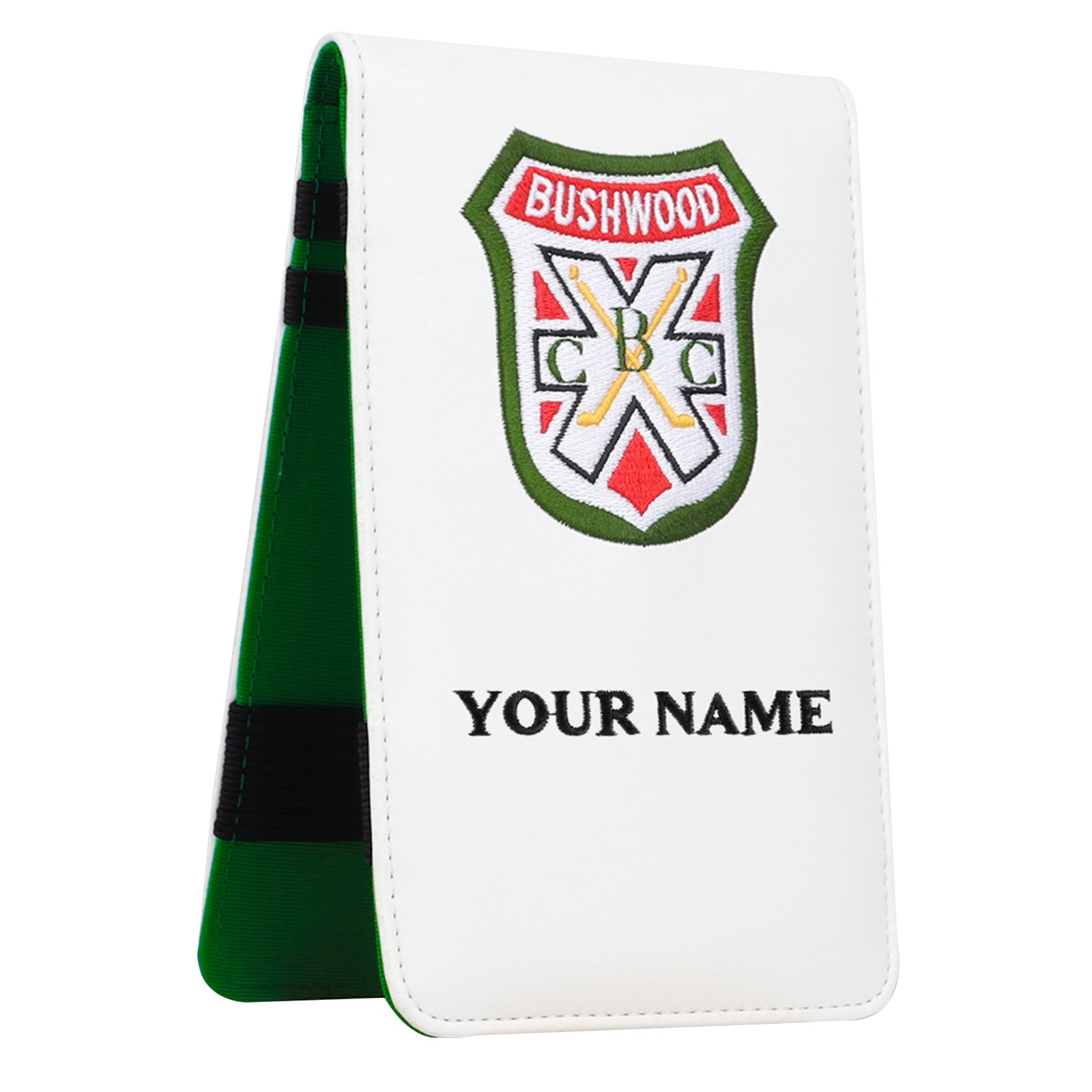 Custom White Leather Shield Scorecard & Yardage Book Holder-CraftsmanGolf