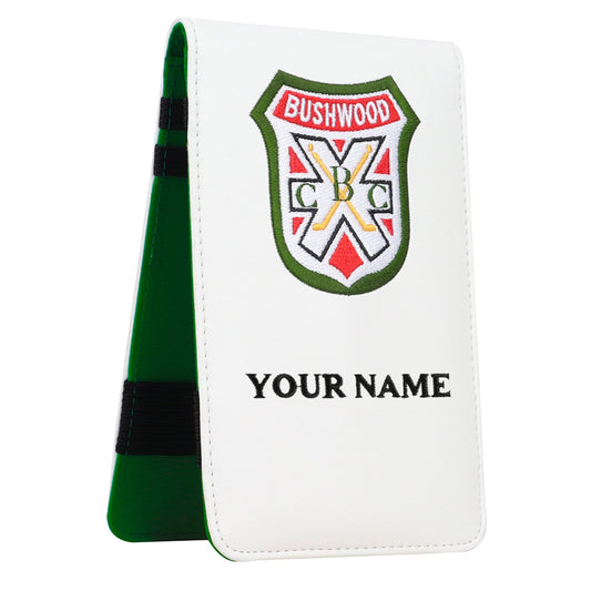 Custom White Leather Shield Scorecard & Yardage Book Holder-CraftsmanGolf