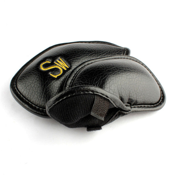 Gold Numbers Embroidered Black Leather Iron Head Cover Set -Craftsman Golf