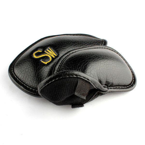 Gold Numbers Embroidered Black Leather Iron Head Cover Set -Craftsman Golf