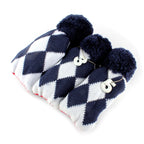 Knitted Checked Pom Pom Golf Wood Head Covers Set 3pcs - Craftsman Golf