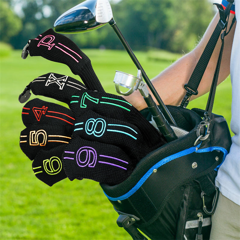 Knitted Colorful Numbers Golf Club Hybrid Iron Head Covers Set 8 Pcs-CraftsmanGolf