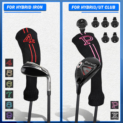 Knitted Colorful Numbers Golf Club Hybrid Iron Head Covers Set 8 Pcs-CraftsmanGolf