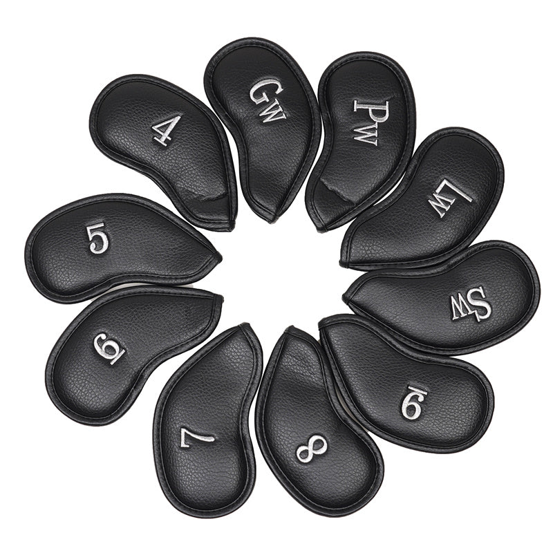 Black Leather Golf Iron Head Covers Set