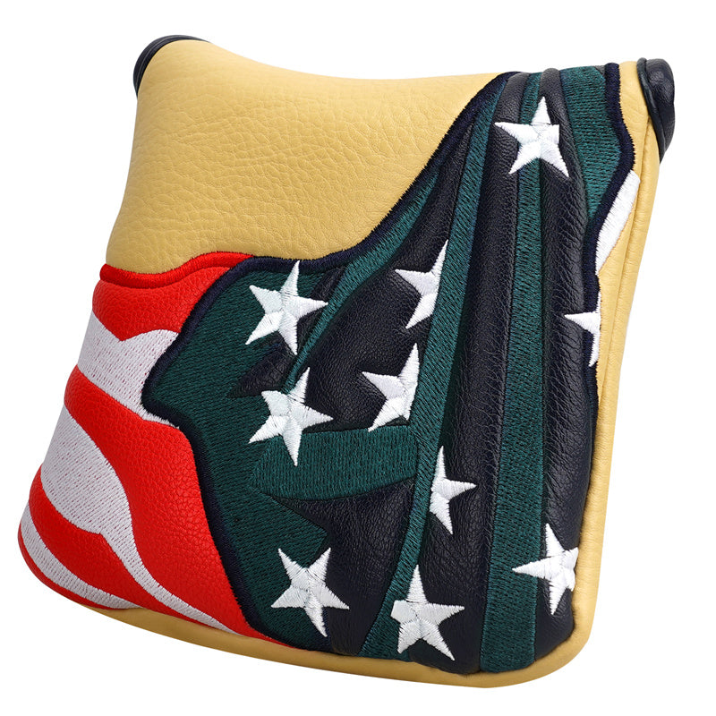 Muddy Yellow PU Leather USA Flag Large Mallet Putter Head Cover - Craftsman Golf