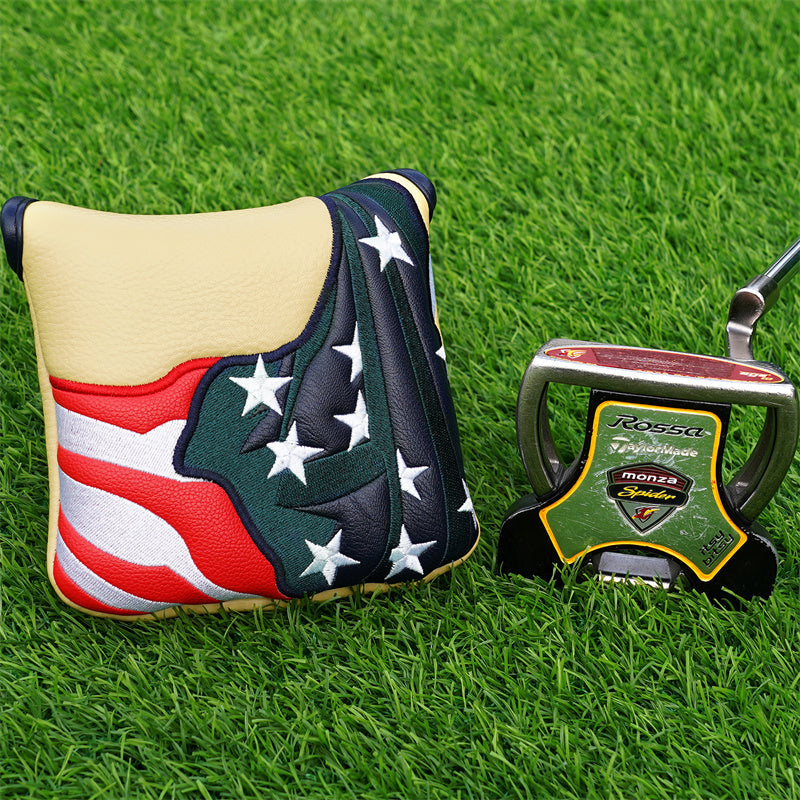 Muddy Yellow PU Leather USA Flag Large Mallet Putter Head Cover - Craftsman Golf