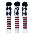 Knitted Checked Pom Pom Golf Wood Head Covers Set 3pcs - Craftsman Golf