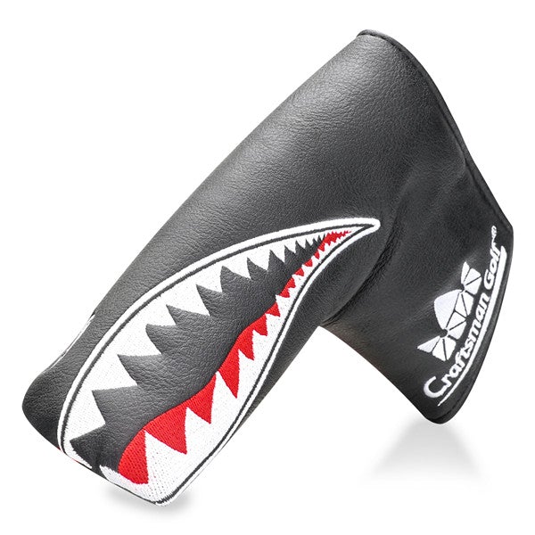 Craftsman Golf Shark Embroidered Black Leather Golf Head Covers