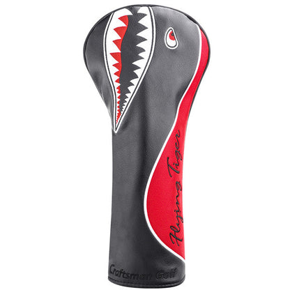 Craftsman Golf Shark Embroidered Black Leather Golf Head Covers