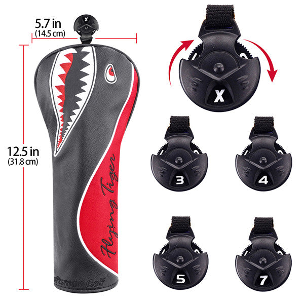 Craftsman Golf Shark Embroidered Black Leather Golf Head Covers