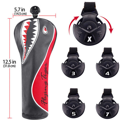 Craftsman Golf Shark Embroidered Black Leather Golf Head Covers