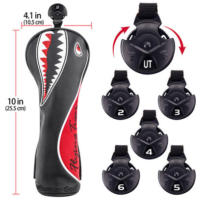 Craftsman Golf Shark Embroidered Black Leather Golf Head Covers