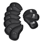 Silver Skull Black Leather Iron Head Covers Set 10pcs(3-9,Pw,Aw,Sw)-Craftsman Golf