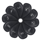 Silver Skull Black Leather Iron Head Covers Set 10pcs(3-9,Pw,Aw,Sw)-Craftsman Golf