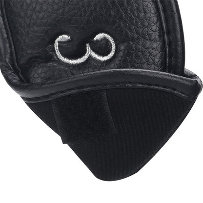 Silver Skull Black Leather Iron Head Covers Set 10pcs(3-9,Pw,Aw,Sw)-Craftsman Golf