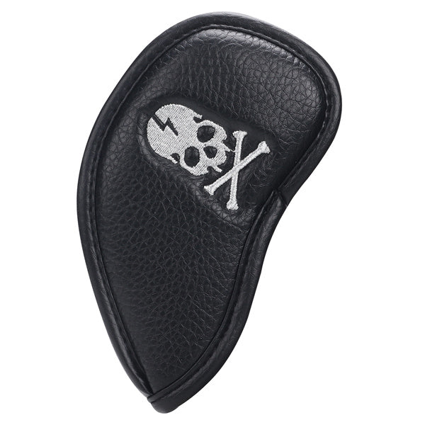 Silver Skull Black Leather Iron Head Covers Set 10pcs(3-9,Pw,Aw,Sw)-Craftsman Golf