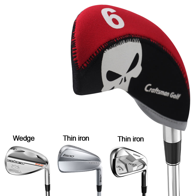Red&Black Skull Neoprene Iron Head Cover Set (3-9,P,A,S,L) - CraftsmanGolf