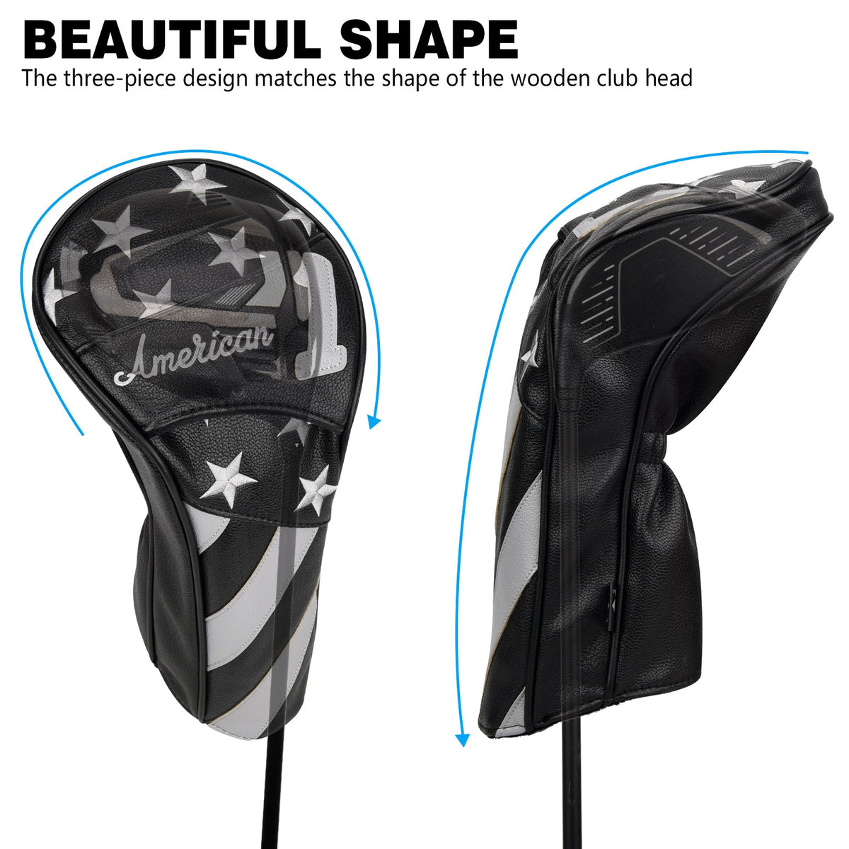 Stars and Stripes Black Leather Golf Wood Head Cover-CraftsmanGolf