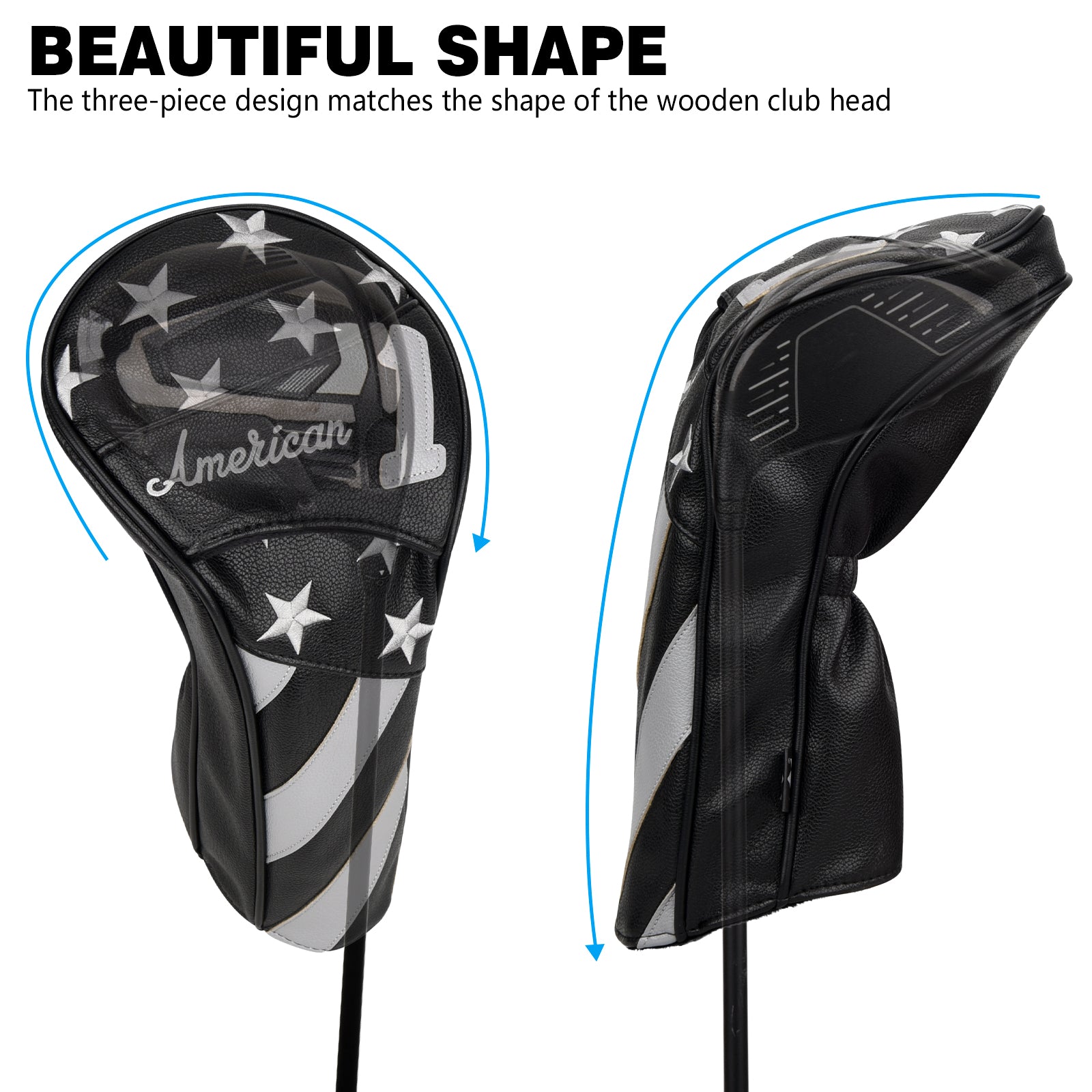 Stars and Stripes Black Leather Golf Wood Head Cover-CraftsmanGolf