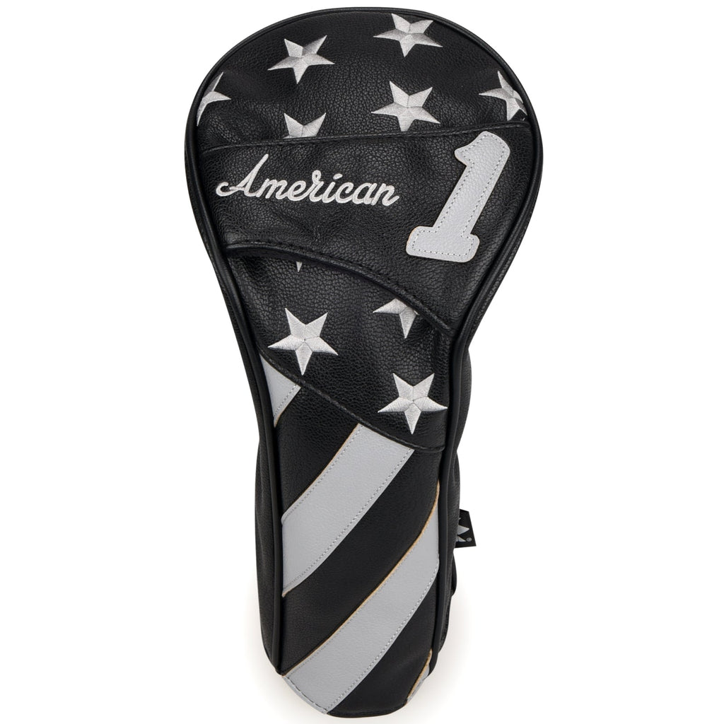 Stars and Stripes Black Leather Golf Wood Head Cover-CraftsmanGolf
